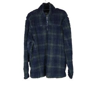 Alpine Sherpa Sweater Men’s XL Blue Green Plaid Pullover Fleece Casual